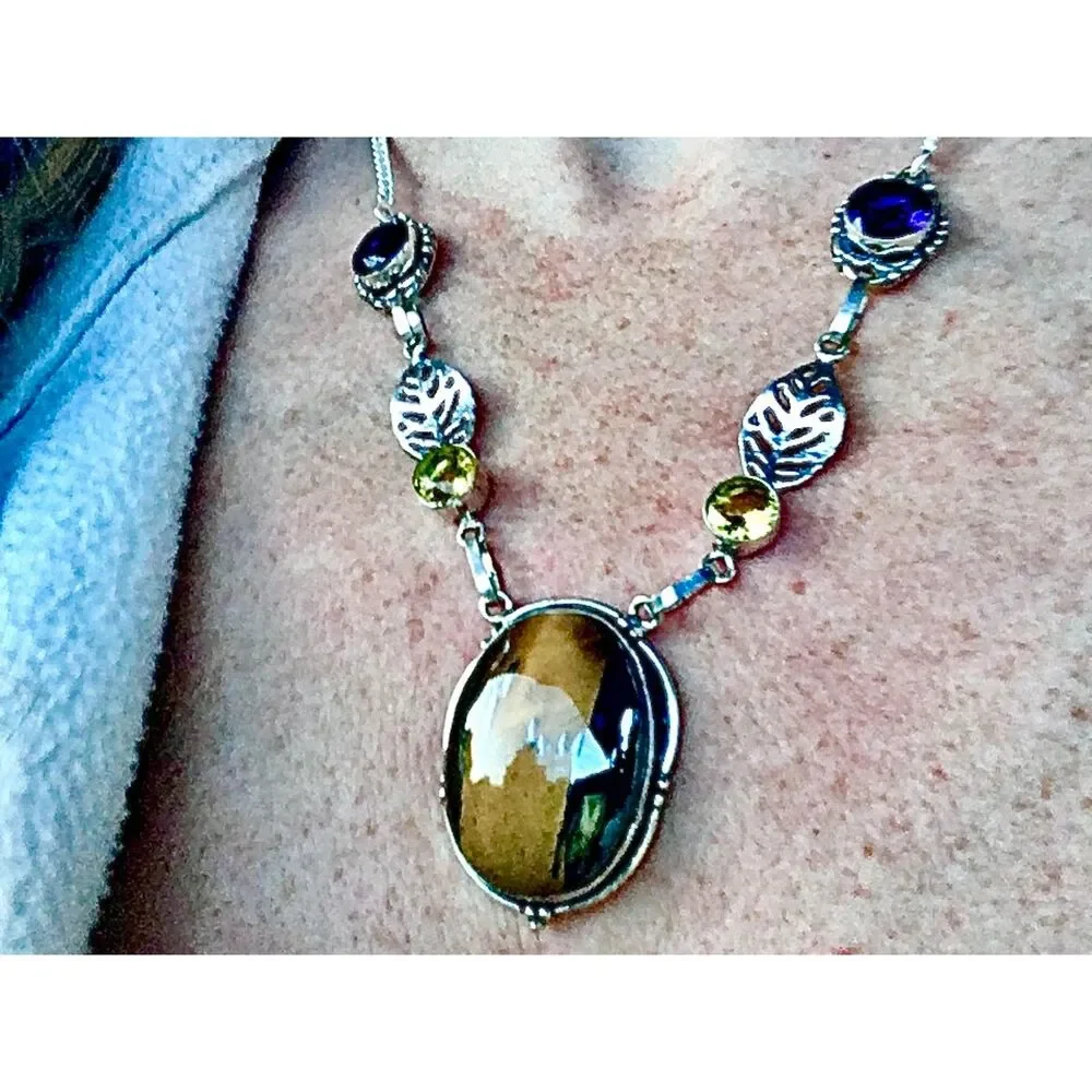 Boho Tigers Eye, Amethyst and Citrine Gorgeous, Unique Necklace